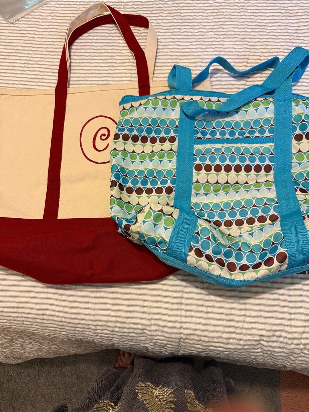 2 tote bags Monogrammed Canvas & colorful Nylon bag